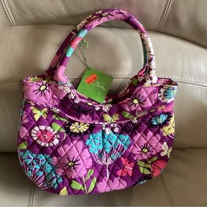 Vera Bradley Purple Quilted Floral Shoulder Bag with Turquoise Accents